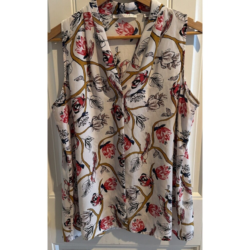 Violet & Claire Women’s Tunic Top Size L Floral Sleeveless Pink Blouse